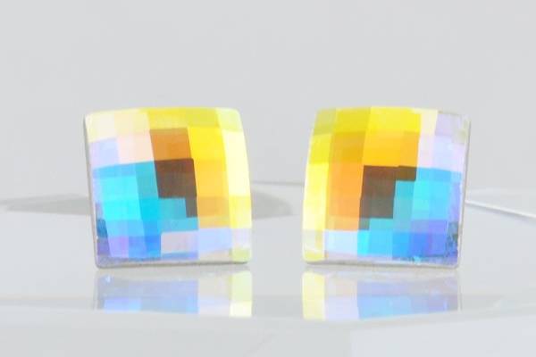 Colorful Swarovski Crystal Stud Earrings - Square Chessboard Design with Sterling Silver Posts
These .4