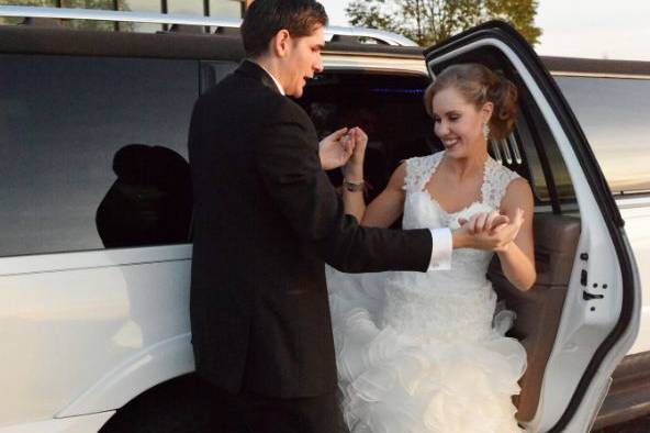 Bride steps out of the limo