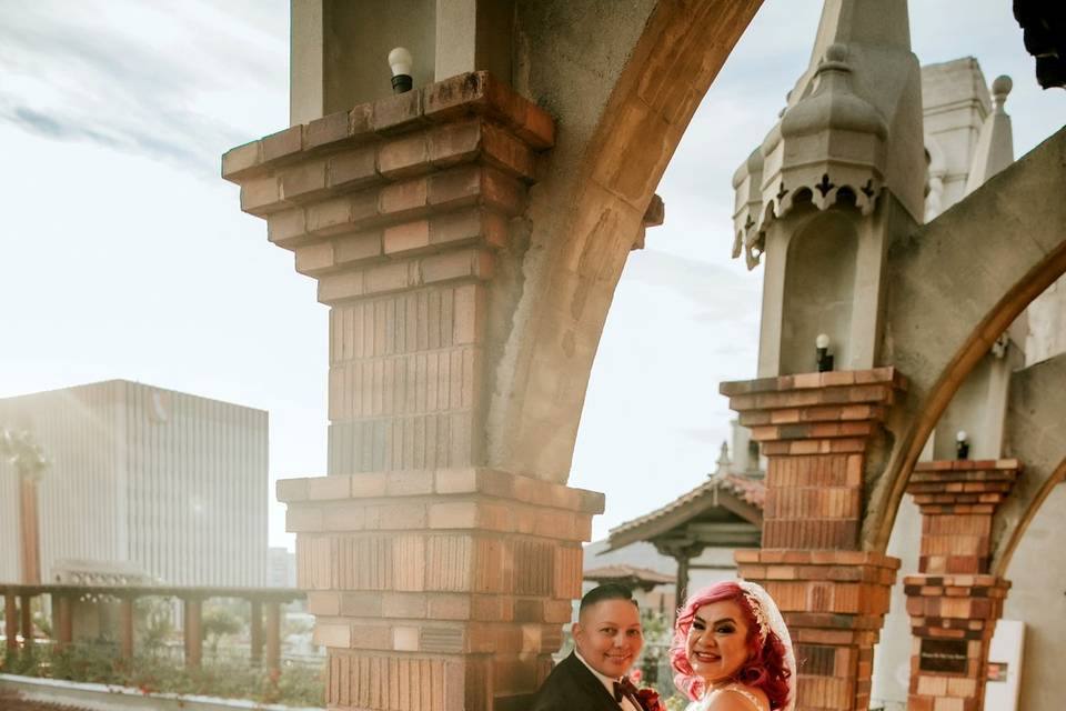 Newlyweds on the terrace