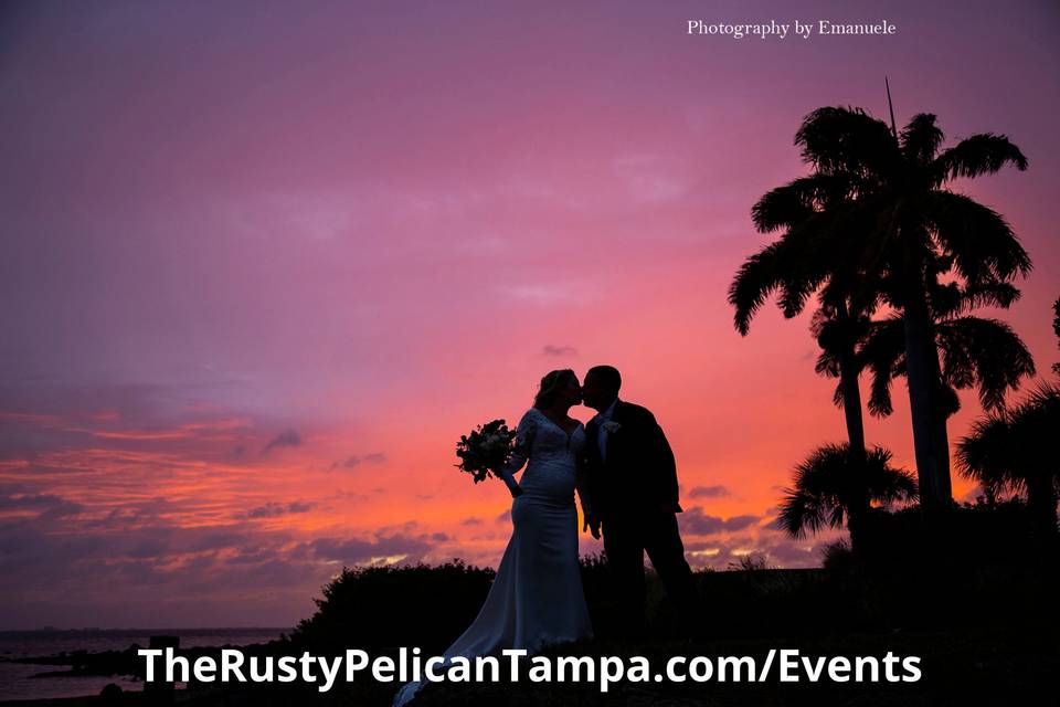 Bride and Groom at Sunset