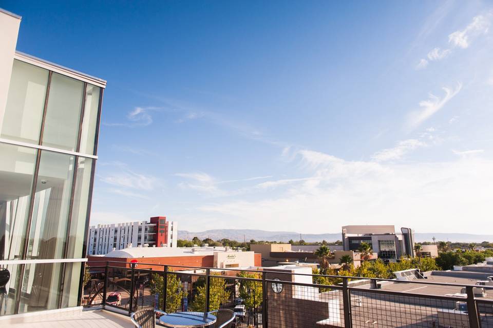 The view of downtown Lancaster and the surrounding mountain ranges