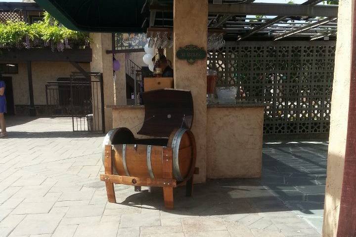 Wine barrel beverage cooler. Enhance your rustic venue with this beautiful drink trough, holds an enormous amount of beverages!