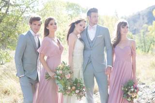 strapless open back dress Charming Pink Mermaid Off Shoulder Maxi Bridesmaid Dresses, KX969 main image 1