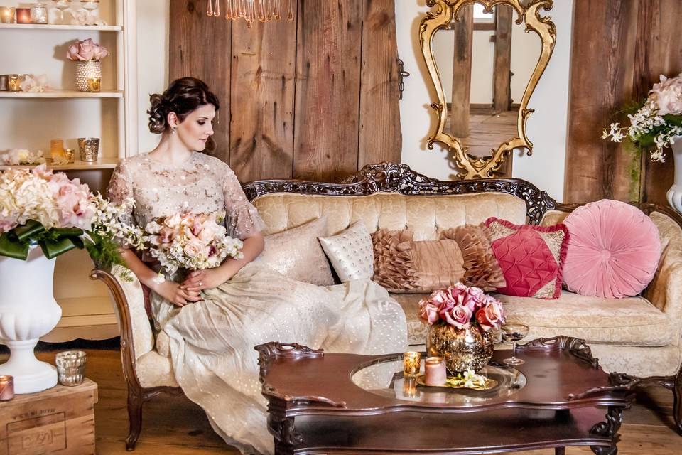 The bride holding her bouquet