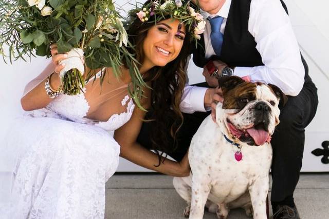 Newlyweds with their dog