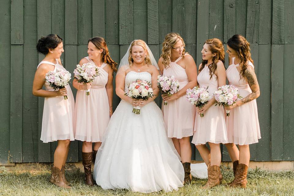 The bride with her bridesmaids