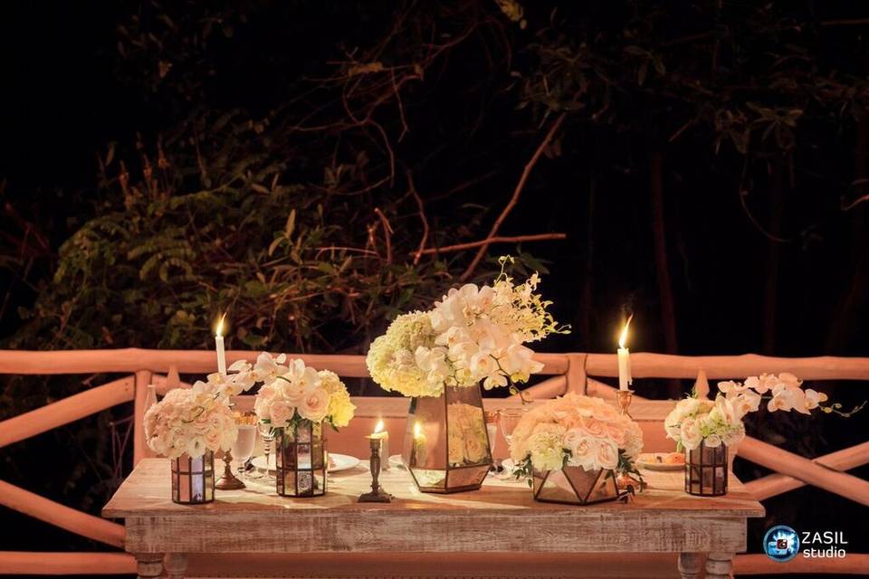 Table setup with centerpiece