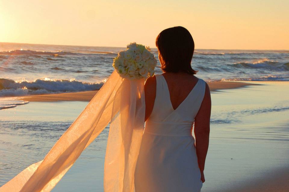 Bride in sunset, Santa Rosa Beach, Fl