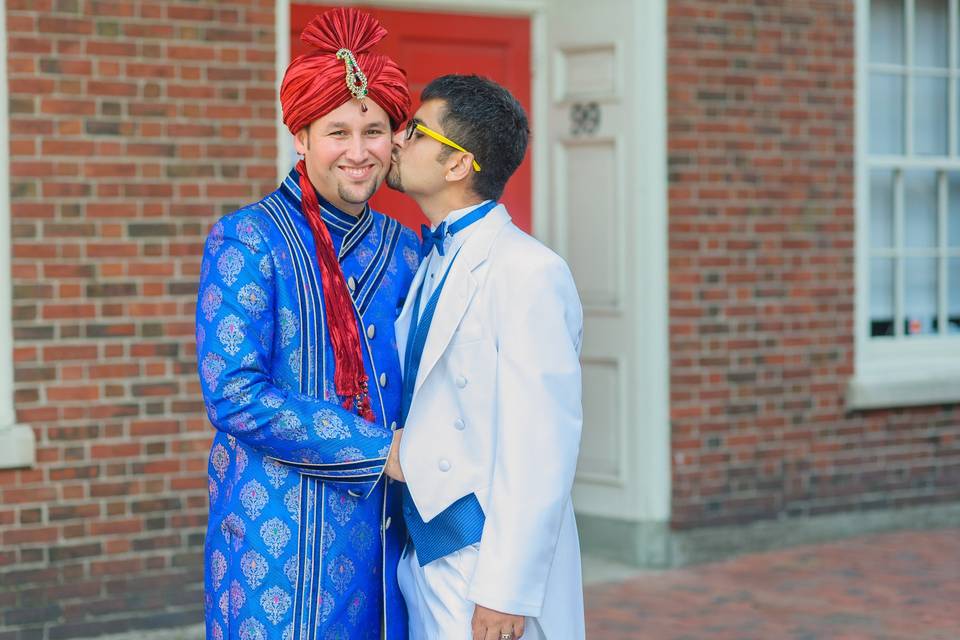 Gay interracial wedding photo