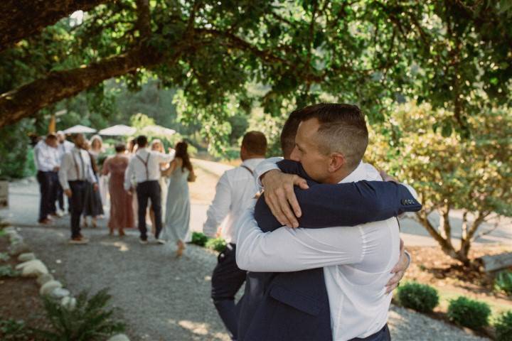 Hugging under apple tree