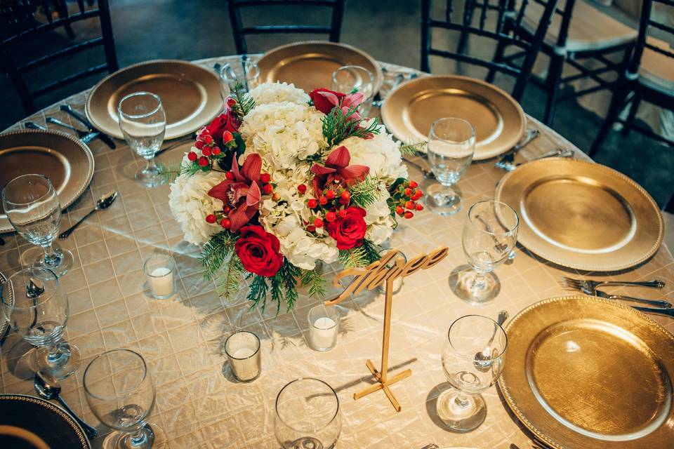 Table set-up with floral centerpiece