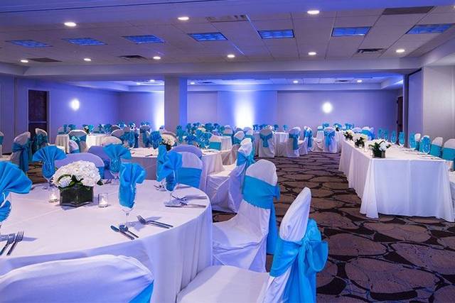 Blue and white table setup