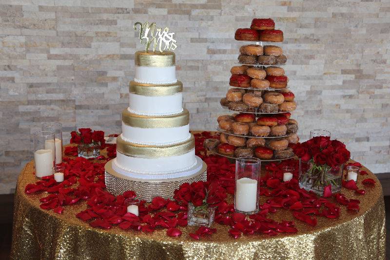 Wedding cake and donut tower