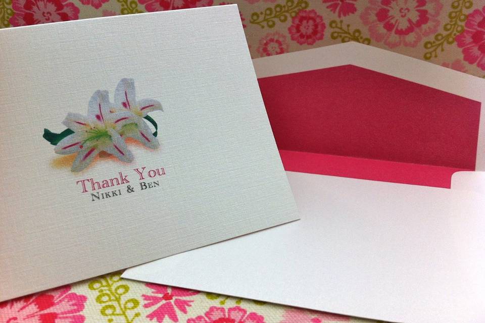 Folded Monogram Thank You Card with coordinating envelope and liner
