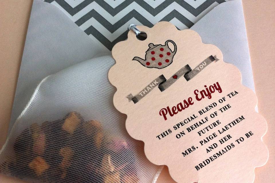 Handmade Silk Tea Bags with Thank You Tag and Chevron Envelope Liner (Custom Tea Blend)