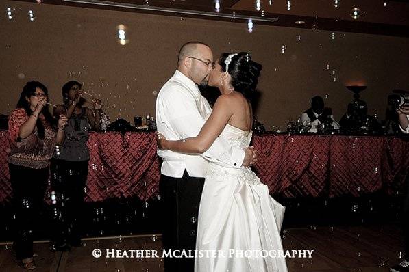 Newlyweds kissing