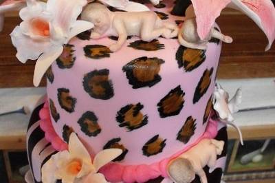 Animal print Pink & Brown Baby shower with fondant babies and sugar flowers