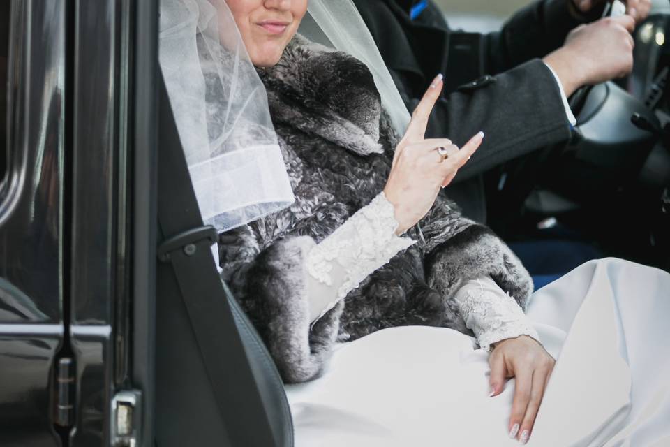 Bride inside the car