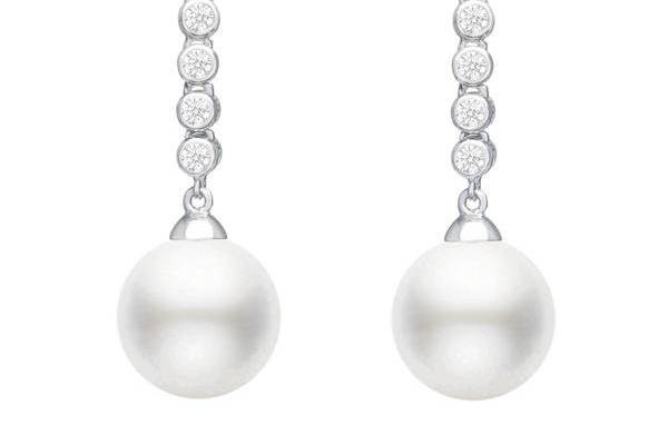 White South Sea Pearl Earrings w/ Diamond Accents
