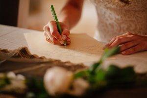 A bride writing