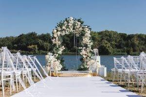 A wedding ceremony site—by a l