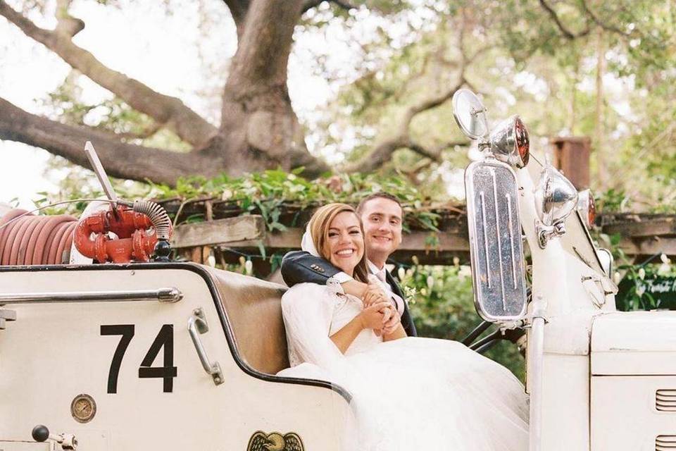 Couple in vintage car