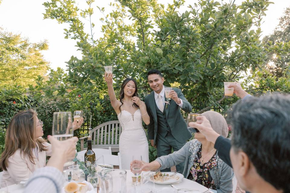 Wedding couple celebrating