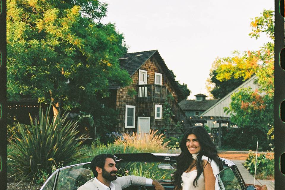 Getaway car wedding photo