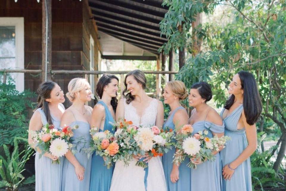 Bridal party near the porch