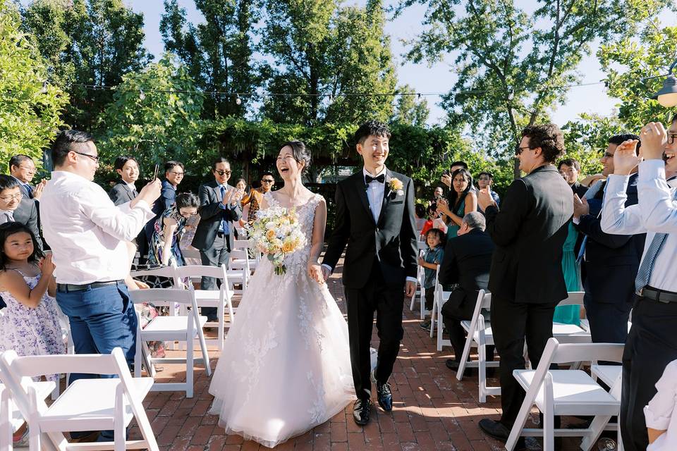 Couple smiling and walking