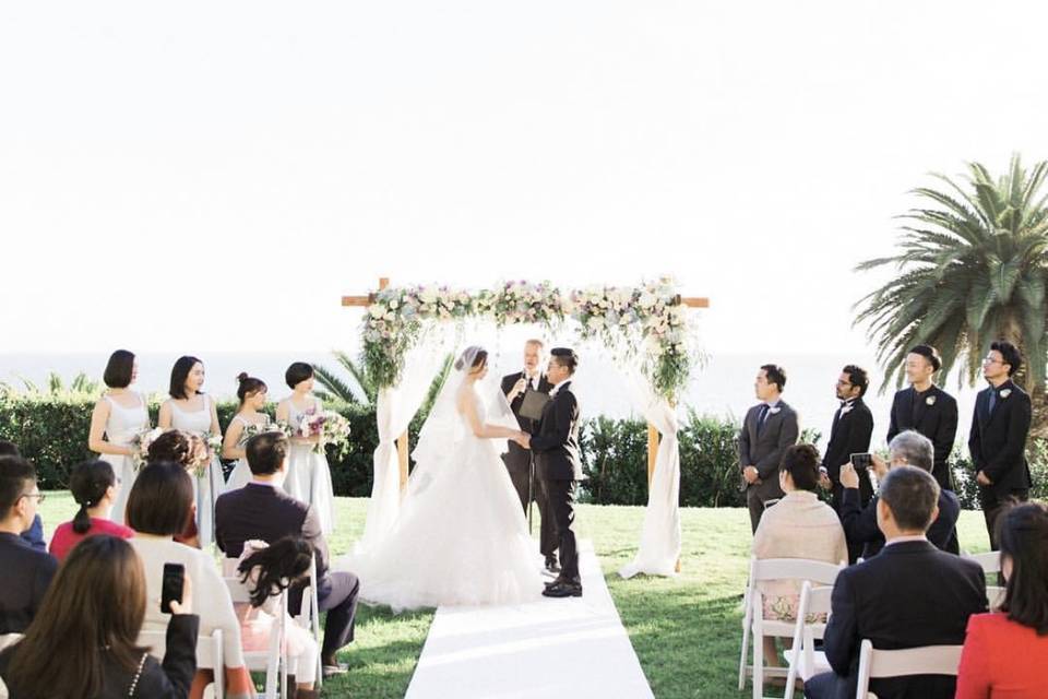 A ceremony with an ocean view