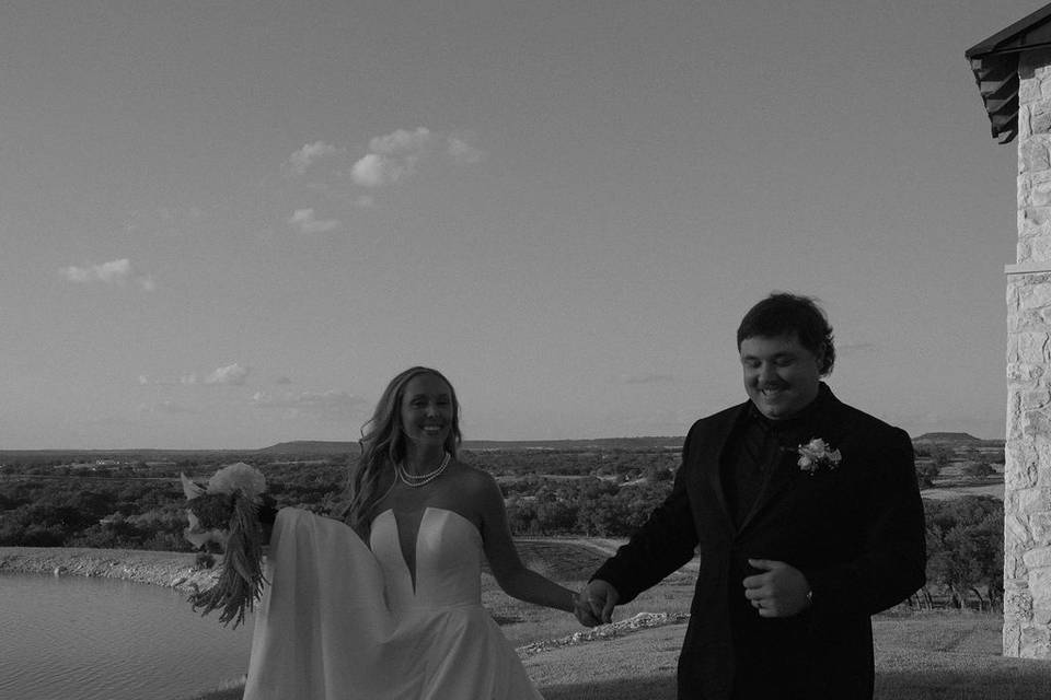 Bride and groom outside Chapel