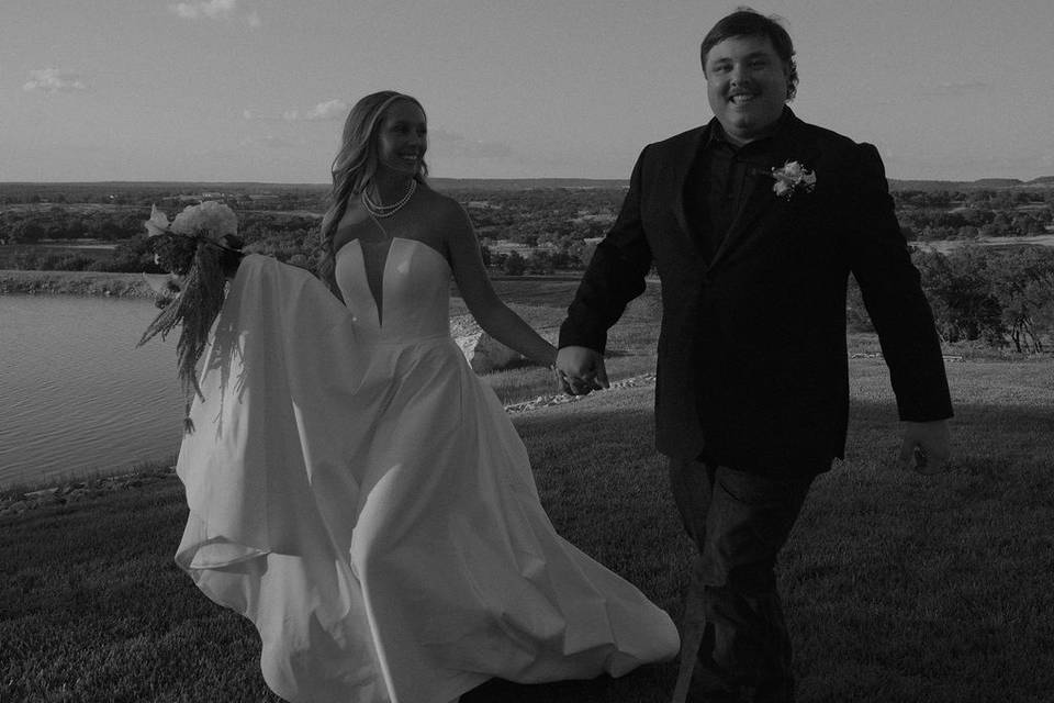 Bride and groom outside Chapel