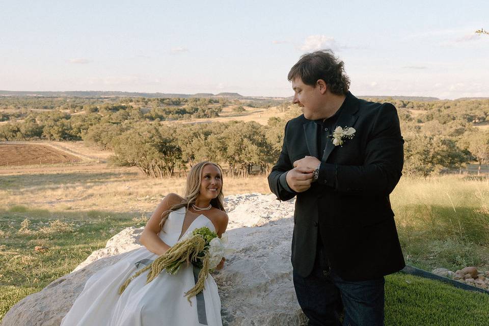 Bride and groom outside Chapel