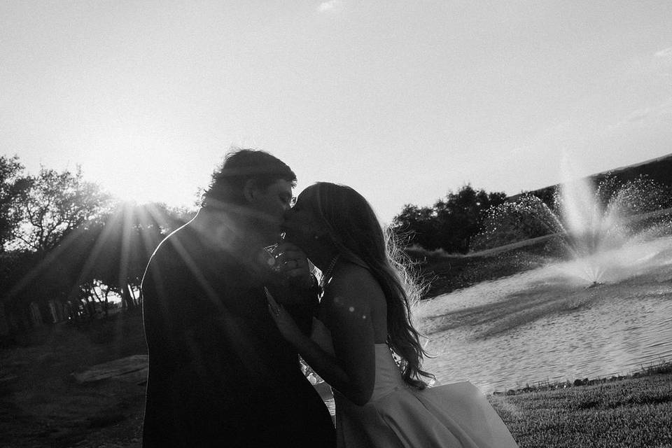Bride and groom outside Chapel