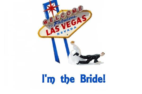 Bride dragging the Groom in Las Vegas near the famous sign!