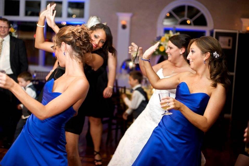Bride and bridesmaids partying