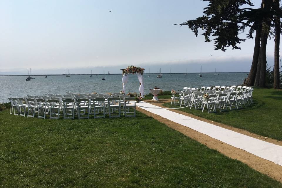 Waterfront wedding setup