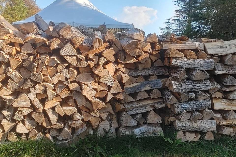 tents and woodpile