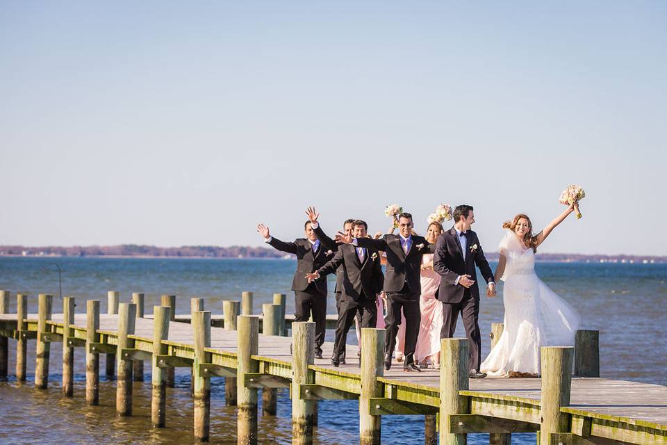 Couple with their bridal attendants