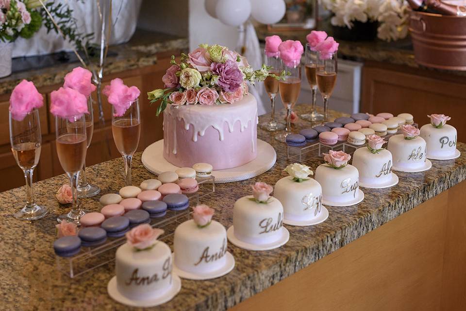 Wedding cake display with macarons