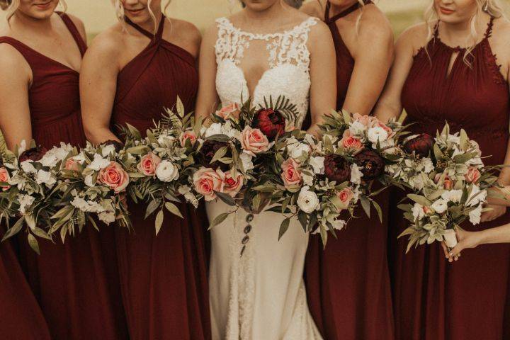 Burgundy and blush bouquets