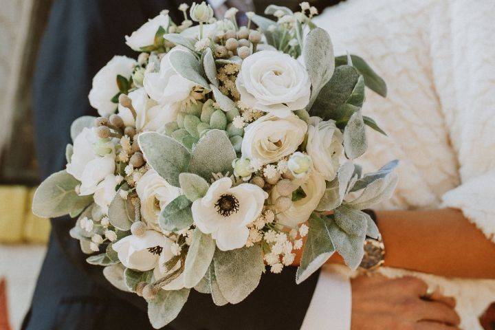 White and sage bridal bouquet