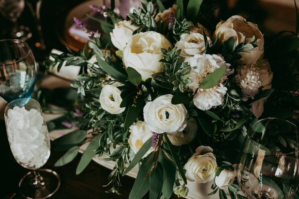 White and lavender centerpiece