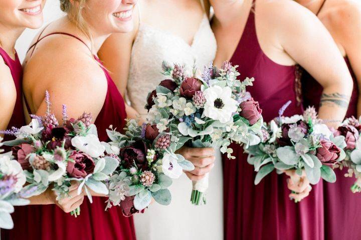 Purple and sage bouquets