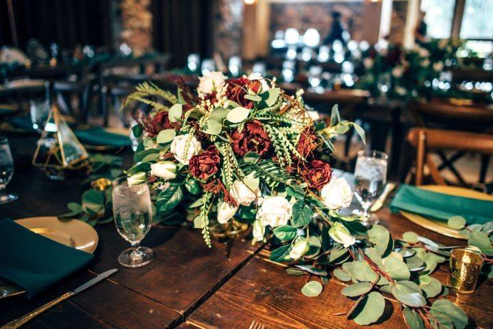 Burgundy table centerpiece