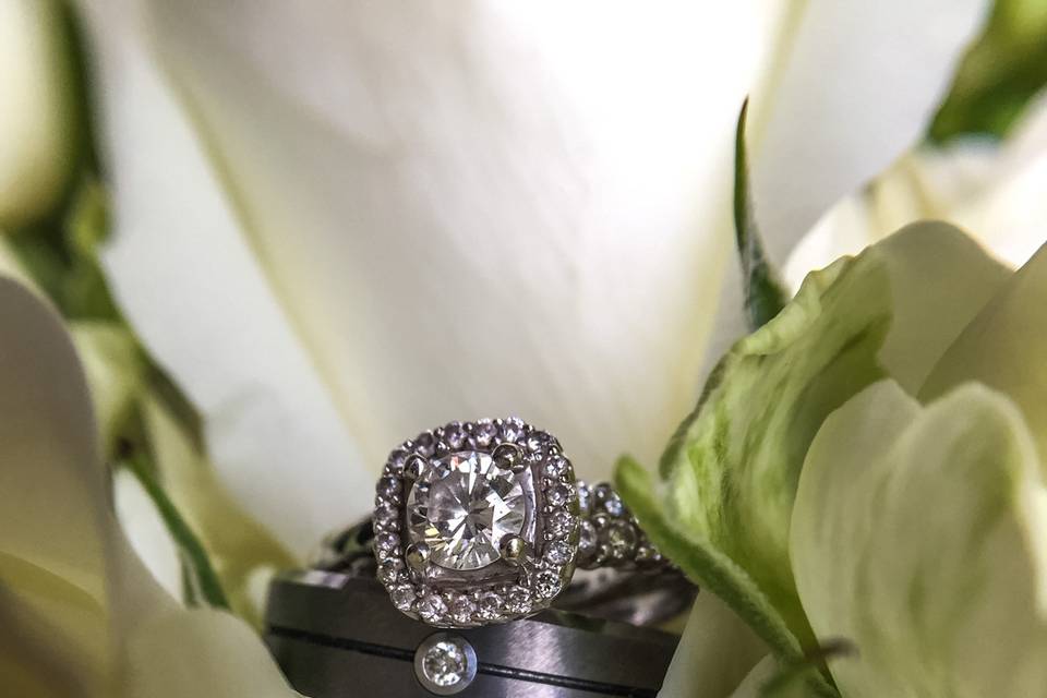 Wedding rings on a flower