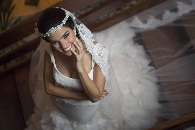 Smiling Bride in a beautiful wedding dress