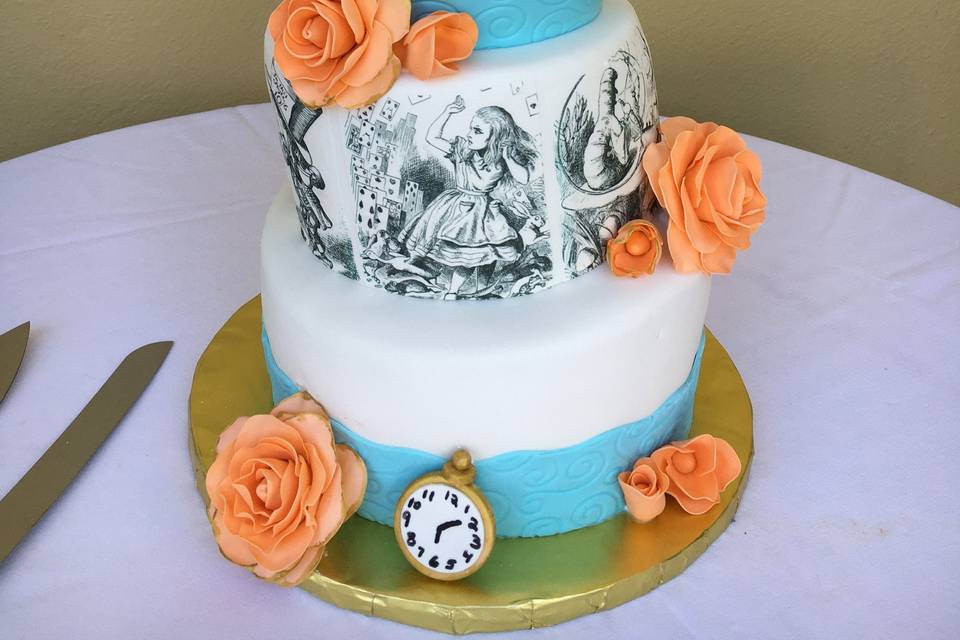Wedding cake with a touch of blue and orange