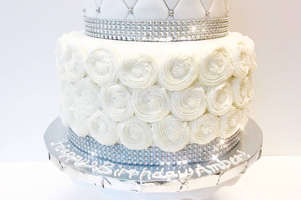 White wedding cake with a touch of silver